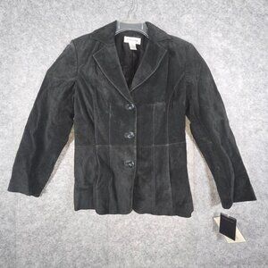 Preston & York NWT Genuine Leather Blazer Jacket Womens  Small Black Suede Pocke